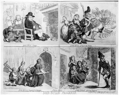 जॉन बुल की प्रगति, पब। हन्ना हम्फ्रे, 1793 (नक़्क़ाशी) (बंडल फोटो) द्वारा James Gillray