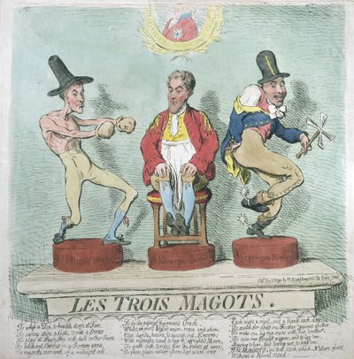 1791 में हन्ना हम्फ़्रे द्वारा प्रकाशित लेस ट्रॉइस मैगॉट्स (हाथ से बनाई गई नक्काशी) द्वारा जेम्स गिलियरे