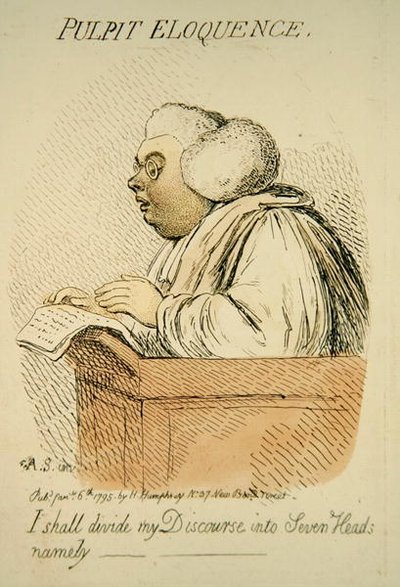 1795 में हन्ना हम्फ्री द्वारा प्रकाशित पल्पिट वाक्पटुता (हाथ से रंगी हुई नक्काशी) (191281 का विवरण) द्वारा जेम्स गिलियरे