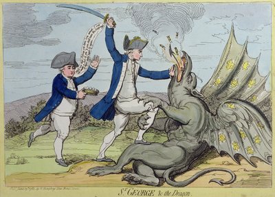 सेंट जॉर्ज और ड्रैगन, 1782 में हन्ना हम्फ्री द्वारा प्रकाशित (हाथ से रंग का नक़्क़ाशी) द्वारा जेम्स गिलियरे