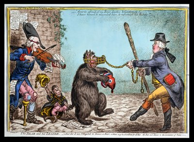 1806 में हन्ना हम्फ़्रे द्वारा प्रकाशित भालू और उनके नेता द्वारा James Gillray