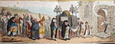 1807 में हन्ना हम्फ्री द्वारा प्रकाशित ब्रॉड-बॉटम का अंतिम संस्कार जुलूस (हाथ से रंगा हुआ नक़्क़ाशी) द्वारा जेम्स गिलियरे