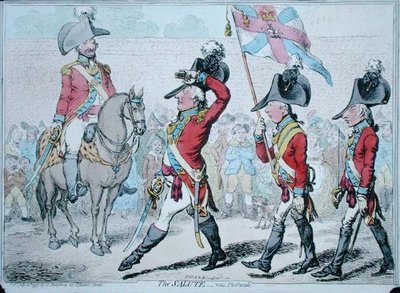 1797 में हन्ना हम्फ्री द्वारा प्रकाशित द सैल्यूट, या द परेड (हाथ से रंगी हुई नक़्क़ाशी) द्वारा जेम्स गिलियरे