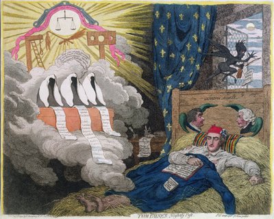 टॉम पाइन के नाइटली कीट, 1792 में हन्ना हम्फ्री द्वारा प्रकाशित द्वारा जेम्स गिलियरे