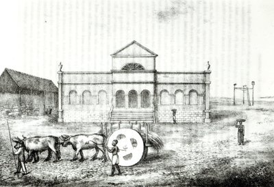 1821 में लंदन में प्रकाशित जेम्स हेंडरसन द्वारा &39;द ए हिस्ट्री ऑफ़ द ब्राज़ील&39; का दृष्टांत द रियो एक्सचेंज, एक पब्लिक ट्रैपिच, एक ग्रास वैगन और गैलोज़, द्वारा जेम्स हेंडरसन