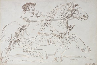 एक हार्स डीलर अपने पेस, 1830 (कागज पर सीपिया स्याही) के माध्यम से एक युवा क्लाइड्सडल डालता है। द्वारा जेम्स होवे