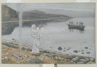 मसीह Tiberias के तट पर दिखाई देता है, हमारे प्रभु यीशु मसीह के जीवन का चित्रण, 1886-94 (कागज पर ग्रेफाइट से अधिक) द्वारा जेम्स जैक्स जोसेफ टिसोट