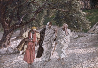 एम्मॉस के लिए सड़क पर शिष्य, मसीह के जीवन के लिए चित्रण, c.1884-96 (wc और gouache पेपरबोर्ड पर) द्वारा जेम्स जैक्स जोसेफ टिसोट
