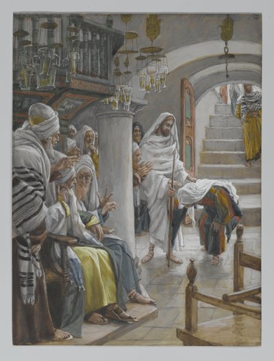 अठारह वर्ष की दुर्बलता वाली महिला, हमारे प्रभु यीशु मसीह के जीवन से दृष्टांत, 1886-96 (कागज पर ग्रेफाइट से अधिक) द्वारा जेम्स जैक्स जोसेफ टिसोट