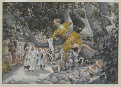 जीकासस इन द साइकमोर द एज़िटिंग ऑफ़ द जीसस, द लाइएशन ऑफ़ अवर लॉर्ड जीसस क्राइस्ट, 1886-96 (पेपर पर ग्रेफाइट से अधिक) द्वारा जेम्स जैक्स जोसेफ टिसोट