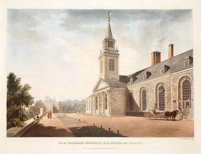 ओल्ड सोल्जर्स अस्पताल, किल्मनेहम, डबलिन, 1794 (हाथ से रंगा हुआ उत्कीर्णन) द्वारा James Malton