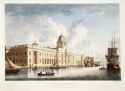 द कस्टम हाउस, डबलिन, 1792 (हाथ से रंगा हुआ उत्कीर्णन) द्वारा James Malton