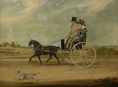 टॉम थम्ब, पीटर ब्राउन और उनकी पत्नी के साथ एक टमटम, 1828 में द्वारा जेम्स पोलार्ड