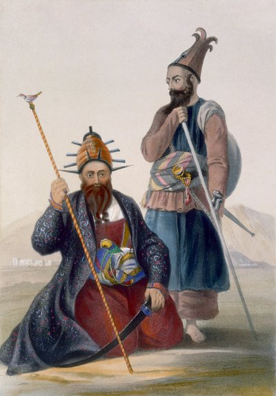 मुख्य अभियोजक और महामहिम स्वर्गीय शाह के सहायक, रॉबर्ट कैरिक (fl.1845) 1848 द्वारा उत्कीर्ण, &39;दृश्य, महत्व और अफगानिस्तान की वेशभूषा&39; से प्लेट 14 द्वारा जेम्स रैट्रे
