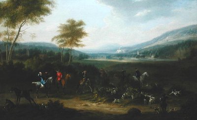 लैंडस्केप में एक शिकार पार्टी, c.1730 (कैनवास पर तेल) द्वारा जेम्स रॉस