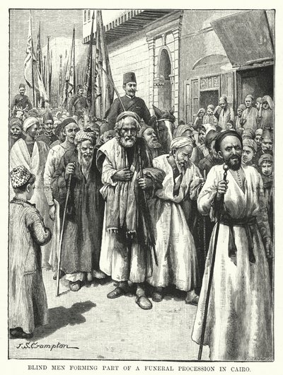 अंधे लोग काहिरा में एक अंतिम संस्कार जुलूस का हिस्सा बनते हैं (उत्कीर्णन) द्वारा जेम्स शॉ क्रॉम्पटन