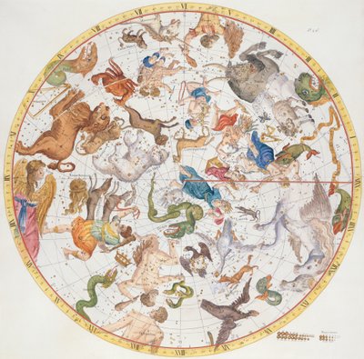 जॉन फ्लेमस्टेड (1646-1719), पब द्वारा &39;एटलस कोलेसिस&39; से प्लेट 26। 1719 में (हाथ के रंग का उत्कीर्णन) द्वारा जेम्स थॉर्नहिल