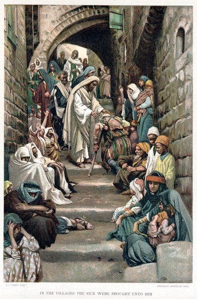 ईसा मसीह बीमारों को चंगा करते हुए उनके पास गाँवों में लाए, c1890 द्वारा जेम्स टिसोट