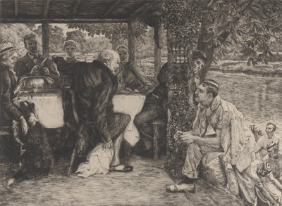 द पैरेबल ऑफ़ द प्रोडिगल सोन, नंबर IV: द फटा हुआ बछड़ा, 1882। द्वारा जेम्स टिसोट