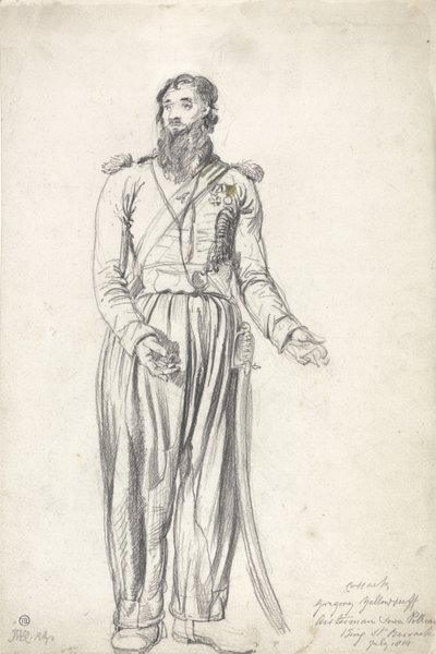 द कॉसैक, ग्रेगरी येलोसेर्फ, जुलाई 1814 (कागज पर काला चाक और पानी के रंग का) द्वारा जेम्स वार्ड