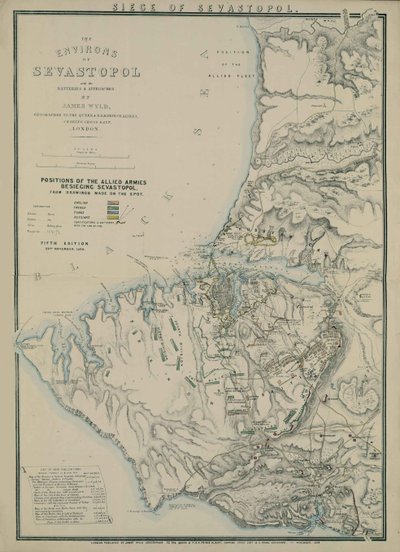 सेवस्तोपोल के पर्यावरण का मानचित्र, 1854 द्वारा जेम्स वायल्डो