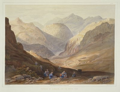एलिमुसजिद का किला, और ख्यबूर दर्रा, दृश्यों से प्लेट 13, अफगानिस्तान की वेशभूषा और वेशभूषा, डब्ल्यूएल वाल्टन द्वारा उत्कीर्ण, 1848 द्वारा James after Rattray