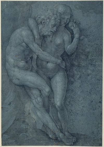 आदम और हव्वा (कागज पर सफेद शरीर के रंग के साथ कलम और काली स्याही) द्वारा Jan (c.1472-c.1533) Gossaert