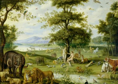 अदन और ईडन गार्डन में ईव, c.1600 (पैनल पर तेल) द्वारा जान (स्टूडियो) की ब्रूघेल