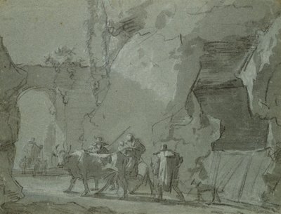 शेफर्ड्स इन फ्रंट ऑफ़ अ आर्कवे, c.1650-52 (कागज पर भारतीय स्याही और चॉक) द्वारा जान एसेलिजेन