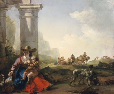 खंडहरों के बीच इतालवी किसान, c.164950 द्वारा जन बैपटिस्ट वेनिक्स