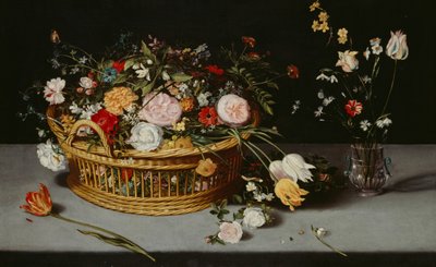 स्टिल लाइफ विथ बास्केट एंड वास ऑफ फ्लावर्स, c1620। द्वारा जान ब्रूघेल द यंगर