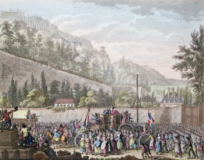 6 अक्टूबर 1789, 1796 को फ्रांस के शाही परिवार को वर्साय से पेरिस लाते समय औटील में लेस हॉल की महिलाएं द्वारा जन बुलथे