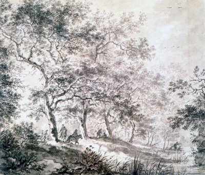 पानी के किनारे पर पेड़ों का एक समूह, 1643 द्वारा जान डिर्क्सज़ दोनों