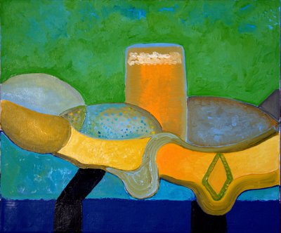 स्टिल लाइफ विद बीयर एंड फिश, 2009 (कैनवास पर तेल) द्वारा जान ग्रोनबर्ग