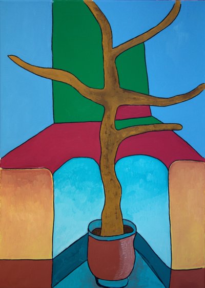 बोन्साई को पानी नहीं दिया गया है, 2009 (कैनवास पर तेल) द्वारा जान ग्रोनबर्ग