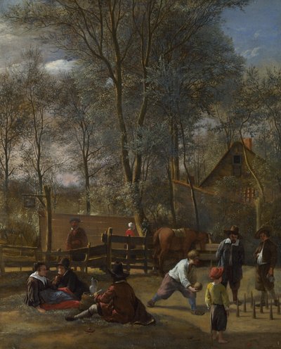 एक सराय के बाहर स्केलेबल प्लेयर्स, c.1660-63 द्वारा जान हविक्ज़ून स्टीन