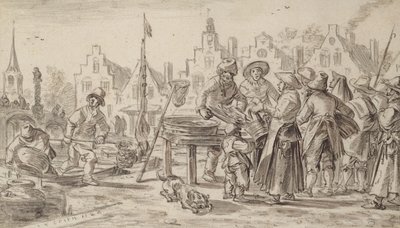 फिशमार्केट, 1624 (कागज पर कलम और ब्रश और भूरी स्याही) द्वारा जन जोसेफ्स वैन गोयन