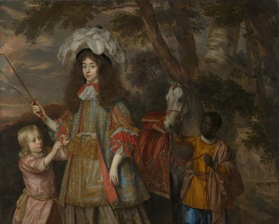 पोर्ट्रेट ऑफ मारिया ऑफ़ ऑरेंज (1642-1688), हेंड्रिक वैन ज़ुइज़लस्टाइन (d। 1673) और एक नौकर के साथ, 1665 द्वारा जान माय्टेंस या मिज़टेन्स
