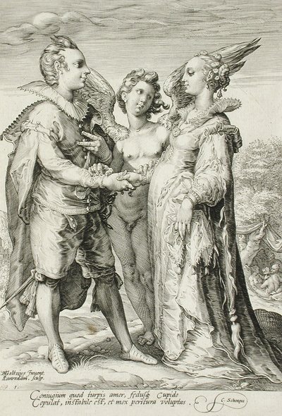 विवाह के लिए विवाह, विवाह त्रयी की प्लेट 1, c.1594 द्वारा जन सैनेद्रम