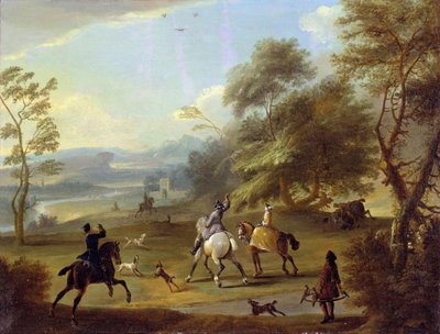 एक हॉकिंग पार्टी, c.1690 द्वारा जन व्याक