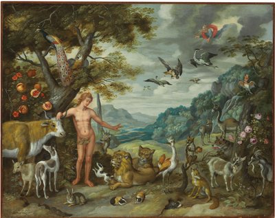 एडम एंड द ईव की कहानी से एडम ने जानवरों का नामकरण किया द्वारा Jan Brueghel the Younger