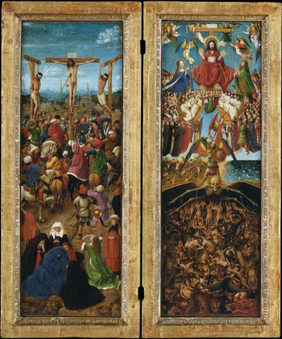 क्रूसीफिकेशन; अंतिम निर्णय, c.1440-41 (कैनवास पर तेल लकड़ी से स्थानांतरित) द्वारा जान वैन आईक