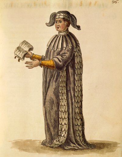 डॉक्टर की पोशाक, जेन वैन ग्रेवेनब्रोक या जियोवानी ग्रीवेम्ब्रोच (1731-1807), ग्लि डोने डी वेनेज़ियानी द्वारा, वेशभूषा की सचित्र पुस्तक, जल रंग से द्वारा जन वैन ग्रीवेनोबेक