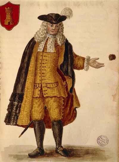 स्पेनिश राजदूत, जेन वैन ग्रेवेनब्रोक या जियोवानी ग्रीवेम्ब्रोच (1731-1807), ग्लि डोने डे वेनेज़ियानी द्वारा, वेशभूषा की सचित्र पुस्तक, जल रंग से द्वारा जन वैन ग्रीवेनोबेक
