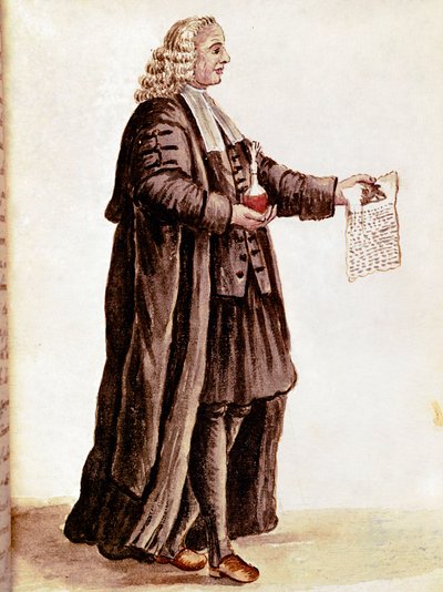 जन वैन ग्रेवेनब्रोक (या जियोवानी ग्रीवेम्ब्रोच (ग्रीवेनब्रोच) (1731-1807) द्वारा पांडुलिपि से एक जल रंग और स्याही खींचने के लिए उनके हाथों में एपोथेकरी एक छोटी शीशी और एक नुस्खा है। द्वारा जन वैन ग्रीवेनोबेक