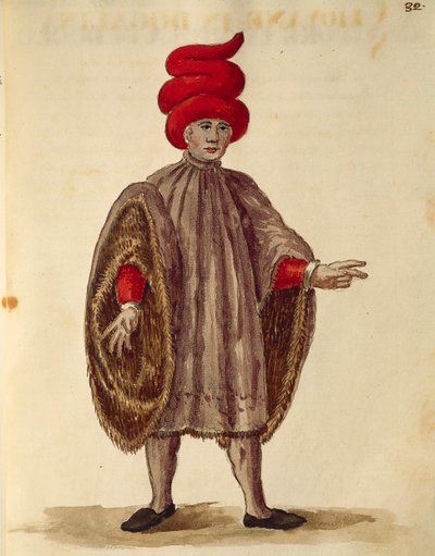 जेन वैन ग्रेवेनब्रोक या जियोवानी ग्रीवेम्ब्रोच (1731-1807), ग्लि एबिटी डी वेनेज़ियानी द्वारा "डोगलिना" पहने हुए युवक, व्यापक आस्तीन के साथ औपचारिक वस्त्र, वेशभूषा की सचित्र पुस्तक से, जल रंग द्वारा जन वैन ग्रीवेनोबेक