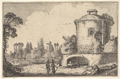 एक गोल टॉवर के साथ लैंडस्केप, सीए। 1616. द्वारा जान वैन डे वेलडे II