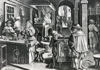 घड़ियों लोहा, प्लेट 5 &39;नोवा reperta&39; से फिलिप्स गाले, c.1580-1605 द्वारा उत्कीर्ण द्वारा जन वैन डर स्ट्रेट