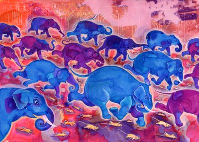 हाथी, 1998, (स्याही और गौचे) द्वारा जेन टैटर्सफ़ील्ड