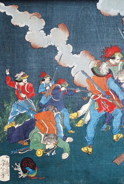युद्ध के दृश्य, सीवामोनो (घरेलू नाटक) द्वारा जापानी स्कूल